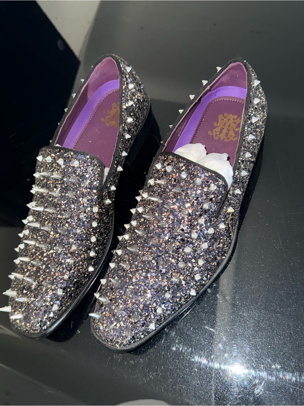 Men's Glitter Spike Slip-On Loafers in Black - Picture 4 of 4
